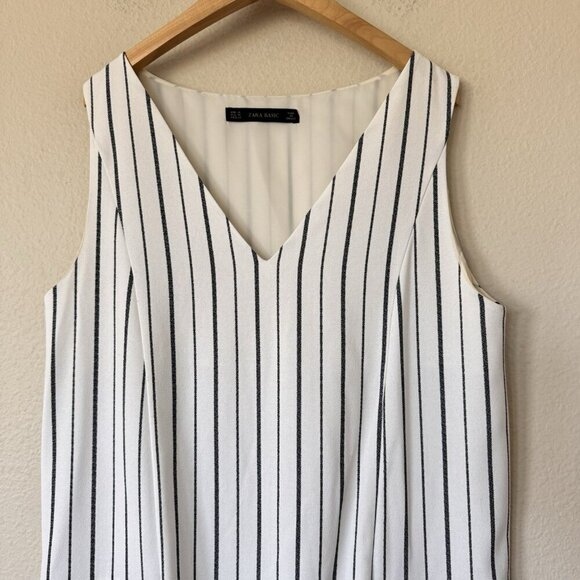 Zara Basic Dress Womens M White Blue Striped Sleeveless Shift Classic Preppy - Picture 2 of 6